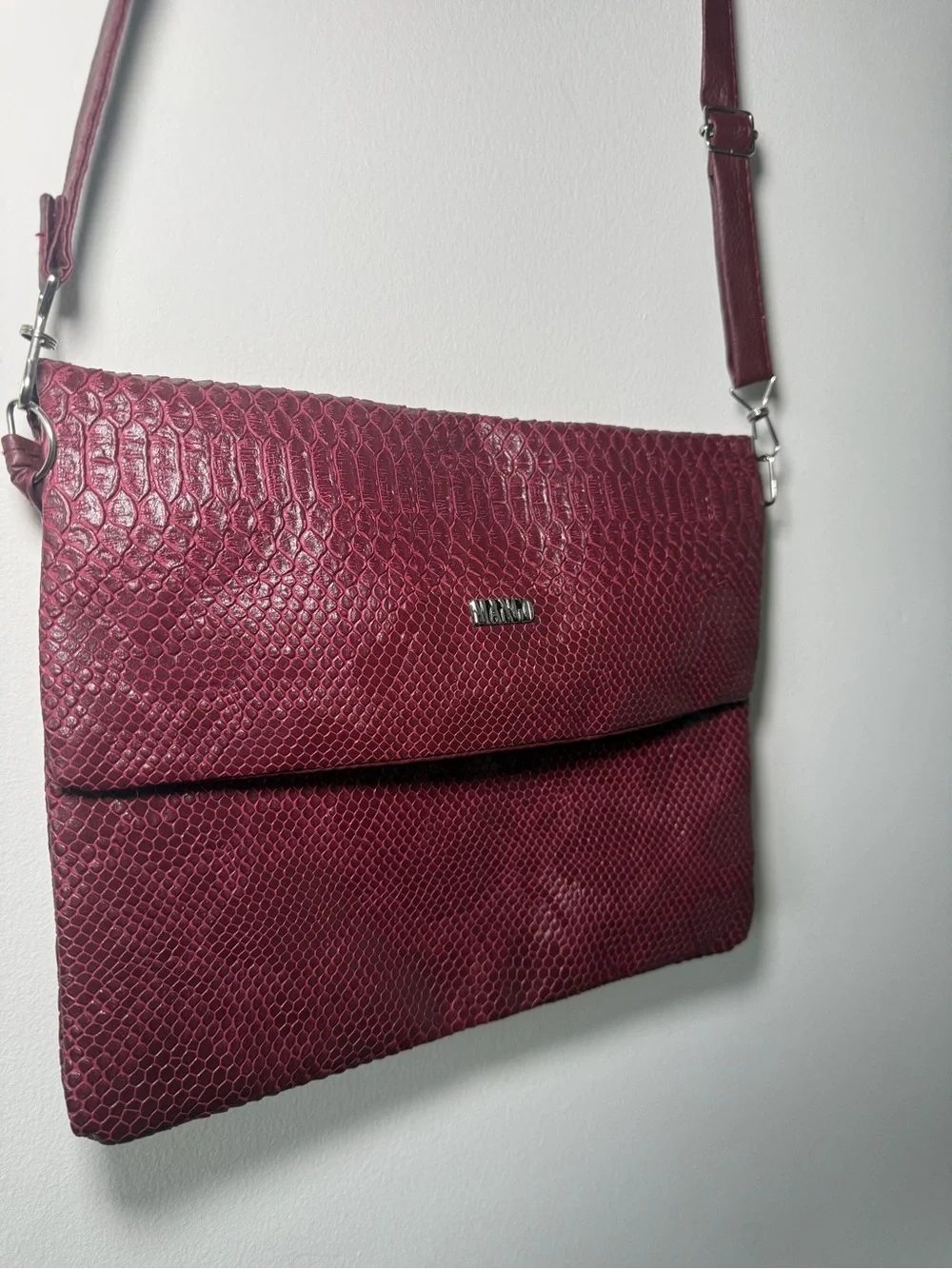 MANGO Burgundy Croc Embossed Crossbody Shoulder Bag